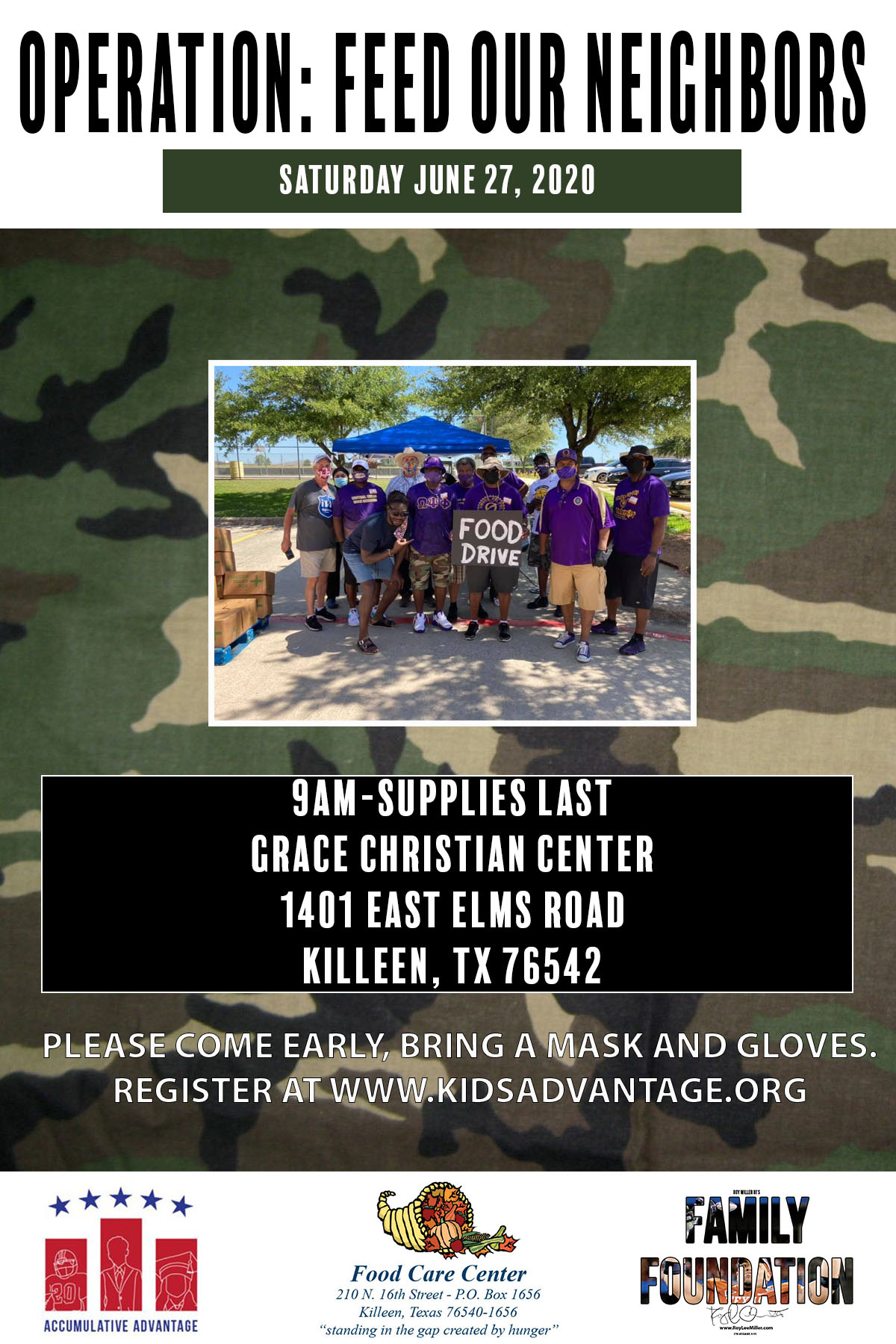 Group of volunteers at community food drive